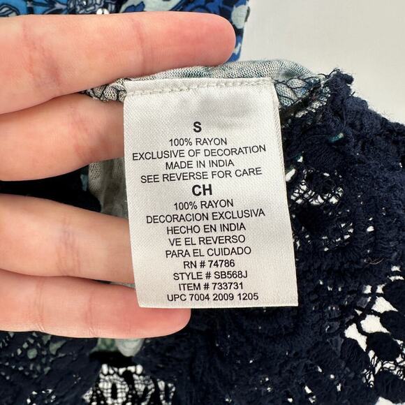 BILA Blue Printed Scoop Neck Embellished Lace Hem Tank Top Women's Size Small - Picture 5 of 10